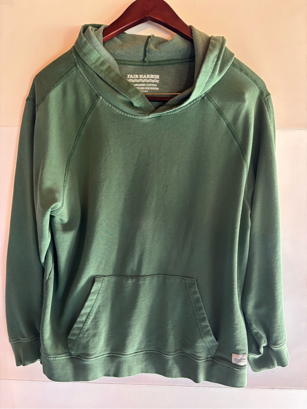Fair Harbor Men’s Pullover Fleece Hoodie Hooded Pockets Green, Size L